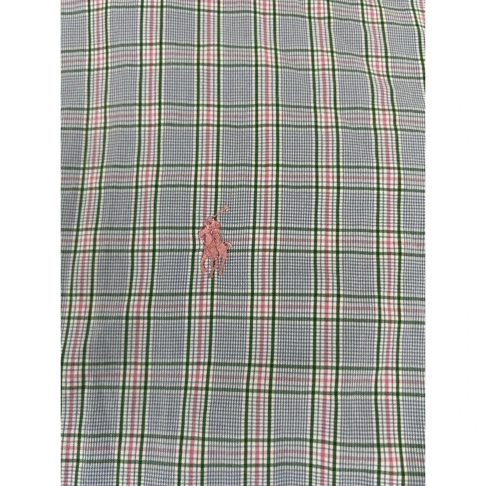 Ralph Lauren Classic Fit‎ Blue Pink Plaid Check Button Down Shirt 17 32-33 XL L
